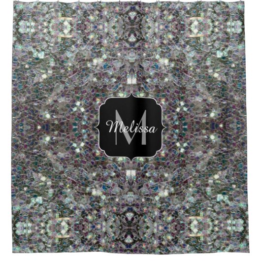 Funkelnd Silbermosaik Monogramm Duschvorhang (Vorderseite)