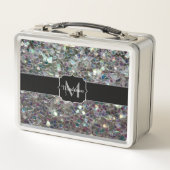 Funkelnd Silbermosaik Monogramm Metall Lunch Box (Vorderseite)