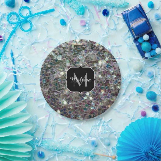 Funkelnd Silbermosaik Monogramm Pappteller (Party)