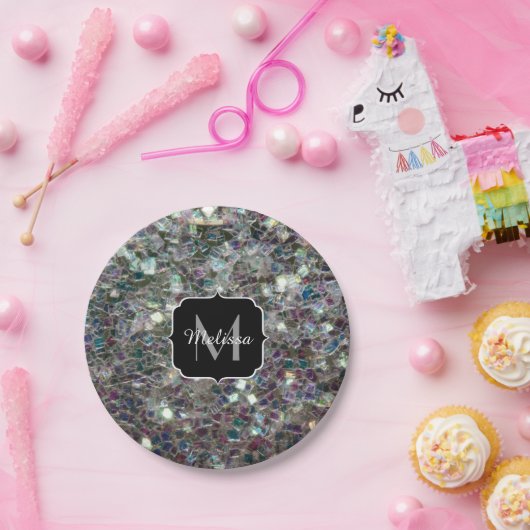 Funkelnd Silbermosaik Monogramm Pappteller (Party)