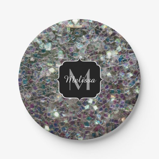 Funkelnd Silbermosaik Monogramm Pappteller (Vorderseite)