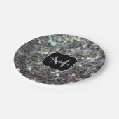 Funkelnd Silbermosaik Monogramm Pappteller (Schrägansicht)