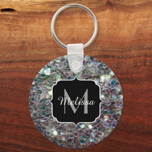 Funkelnd Silbermosaik Monogramm Schlüsselanhänger (Vorderseite)