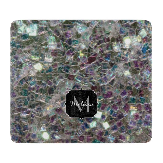 Funkelnd Silbermosaik Monogramm Schneidebrett (Vorderseite)