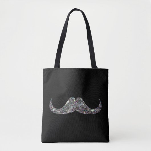 Funkelnd Silbermosaik Mustache auf Schwarz Tasche (Vorderseite)