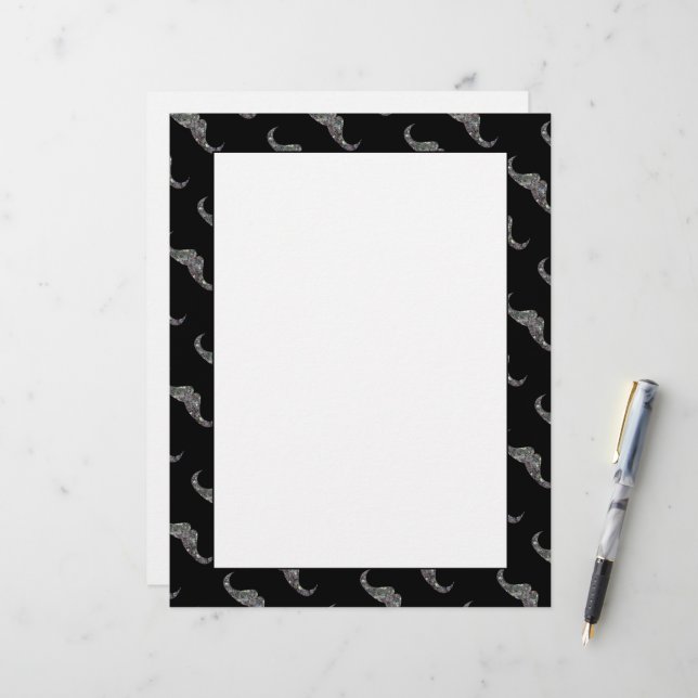 Funkelnd Silbermosaikpapier Mustache (Vorderseite/Rückseite Beispiel)
