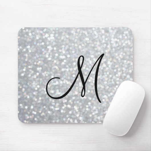 Funkelnd silberne Monogramm-Mausunterlage Mousepad (Mit Mouse)
