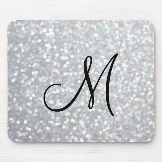 Funkelnd silberne Monogramm-Mausunterlage Mousepad (Vorne)