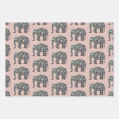 Funkelnd silberne Mosaik Elefantenmuster Rose pink Geschenkpapier Set (Vorderseite 3)