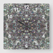 Funkelnd silberne Mosaik Mandala w Zahlen Quadratische Wanduhr (Vorderseite)