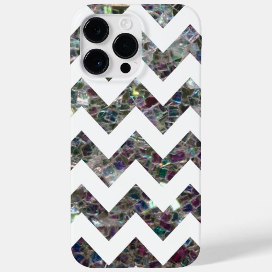 Funkelnd silberne Mosaik und weiß Zickzack Case-Mate iPhone Hülle (Rückseite)