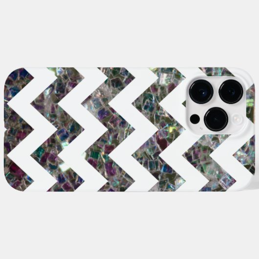 Funkelnd silberne Mosaik und weiß Zickzack Case-Mate iPhone Hülle (Rückseite (Horizontal))
