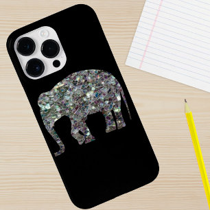 Funkelnd silberne Mosaikfigur Elefant auf schwarz Case-Mate iPhone 14 Pro Max Hülle