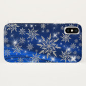 Funkelnd silberne Schneeflocken auf Blau Case-Mate iPhone Hülle (Rückseite (Horizontal))