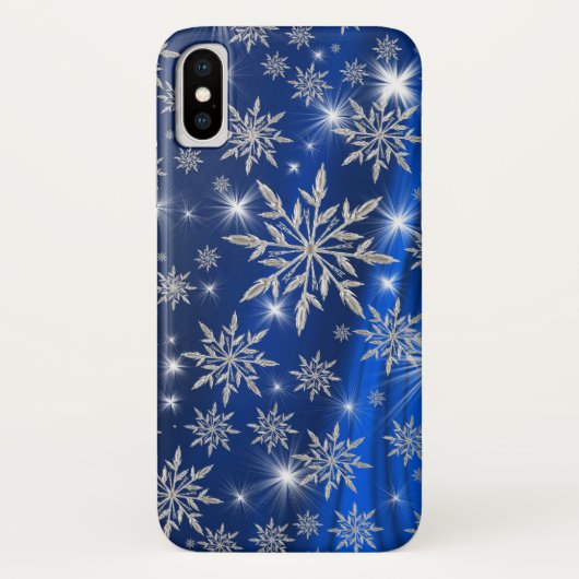 Funkelnd silberne Schneeflocken auf Blau Case-Mate iPhone Hülle (Rückseite)