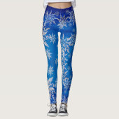 Funkelnd silberne Schneeflocken auf Blau Leggings (Vorderseite)