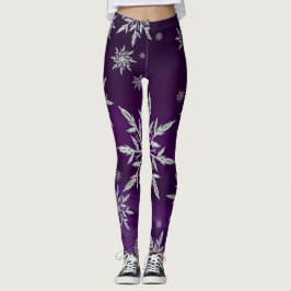 Funkelnd silberne Schneeflocken auf Lila Leggings