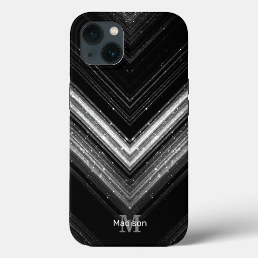 Funkelnd silberne Schwarzgalaxie Zickzack Monogram Case-Mate iPhone Hülle (Rückseite)
