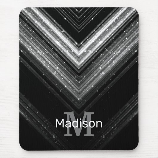 Funkelnd silberne Schwarzgalaxie Zickzack Monogram Mousepad (Vorne)