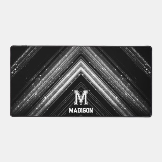 Funkelnd silberne Schwarzgalaxie Zickzack Monogram Schreibtischunterlage (Vorderseite)