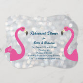 Funkelnd Silbernen Flamingo Probe Abendessen Einla Einladung (Vorne/Hinten)