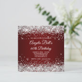 Funkelnd Silberner Glitzer Dunkelrot 60. Geburtsta Einladung (Stehend Vorderseite)