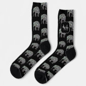 Funkelnd silberner Glitzer Elephantenmuster Monogr Socken (Linkes Detail)