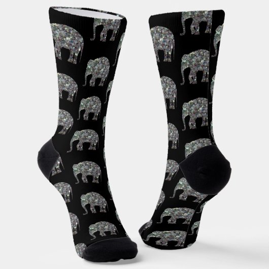 Funkelnd silberner Glitzer Elephantenmuster Monogr Socken (Gewinkelt)