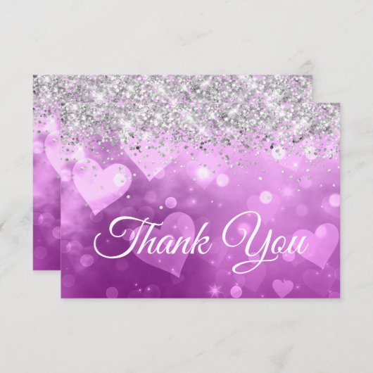 Funkelnd Silberner Glitzer Lavender Gradient Heart Dankeskarte (Vorne/Hinten)