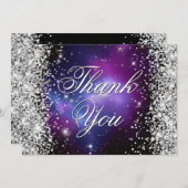 Funkelnd Silberner Glitzer Lila HimmelsFoto Dankeskarte (Vorne/Hinten)