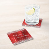 Funkelnd Silberner Glitzer Roter Film glücklicher Rechteckiger Pappuntersetzer (Vor Ort)