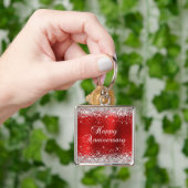 Funkelnd Silberner Glitzer Roter Film glücklicher Schlüsselanhänger (Hand)