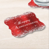 Funkelnd Silberner Glitzer Roter Film glücklicher  Untersetzer (angewinkelt)