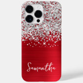 Funkelnd Silberner Glitzer Roter Glam Name Case-Mate iPhone Hülle (Rückseite)