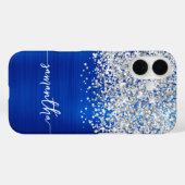 Funkelnd Silberner Glitzer Royal Blue Glam Name Case-Mate iPhone Hülle (Rückseite (Horizontal))