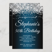 Funkelnd Silberner Glitzer Schwarzer Ozean Blauer Einladung (Vorne/Hinten)