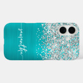 Funkelnd Silberner Glitzer Türkis Blauer Name Case-Mate iPhone Hülle (Rückseite (Horizontal))