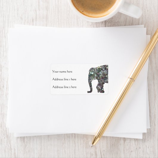 Funkelnd silberner Mosaik-Glitzer Elephant Adressaufkleber (Insitu)