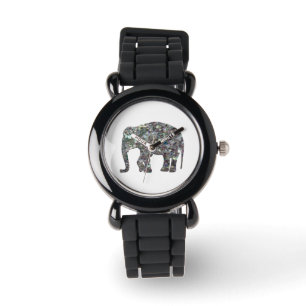 Funkelnd silberner Mosaik-Glitzer Elephant Armbanduhr