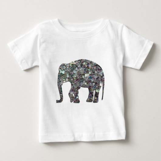 Funkelnd silberner Mosaik-Glitzer Elephant Baby T-shirt (Vorderseite)