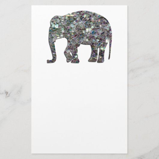 Funkelnd silberner Mosaik-Glitzer Elephant Briefpapier (Vorderseite)