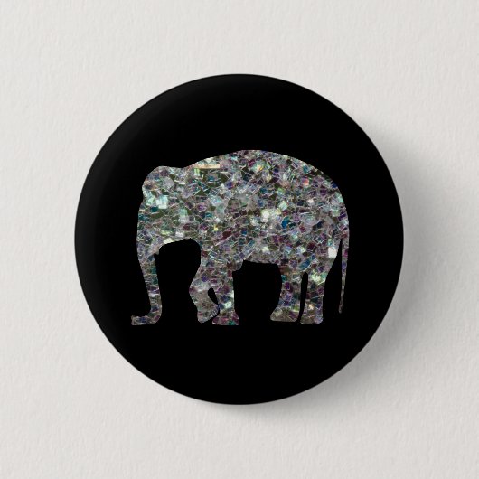 Funkelnd silberner Mosaik-Glitzer Elephant Button (Vorderseite)