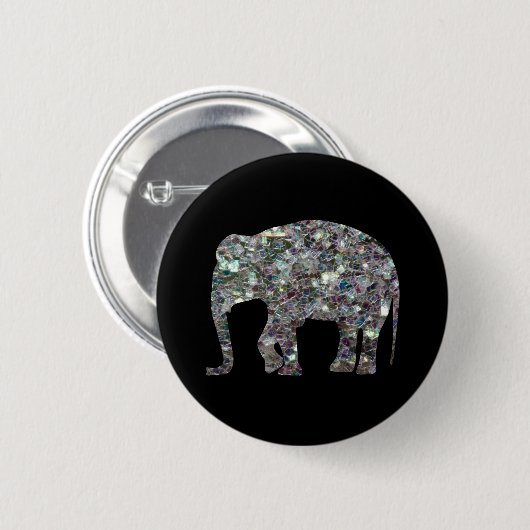 Funkelnd silberner Mosaik-Glitzer Elephant Button (Vorne & Hinten)