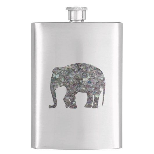 Funkelnd silberner Mosaik-Glitzer Elephant Flachmann (Vorderseite)