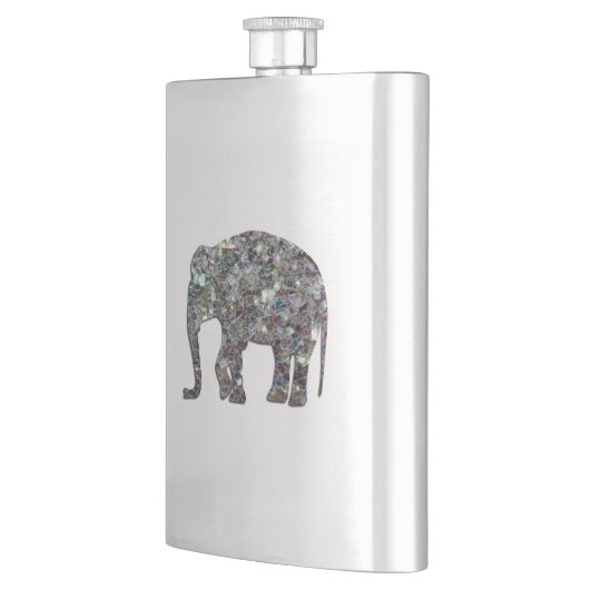 Funkelnd silberner Mosaik-Glitzer Elephant Flachmann (Links)