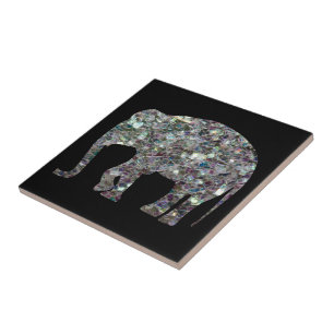 Funkelnd silberner Mosaik-Glitzer Elephant Fliese