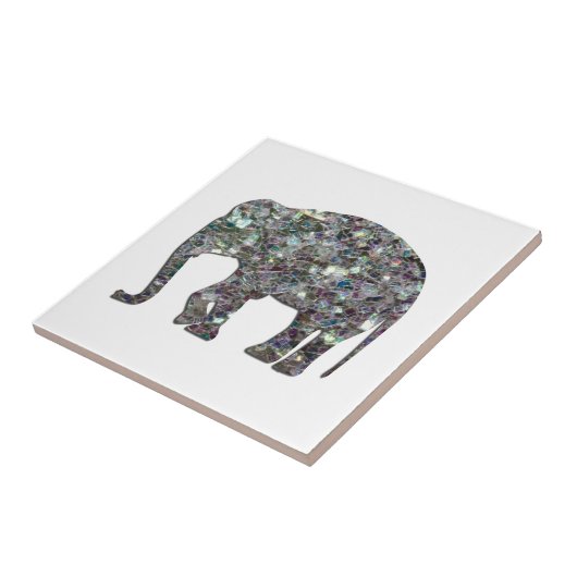 Funkelnd silberner Mosaik-Glitzer Elephant Fliese (Seite)