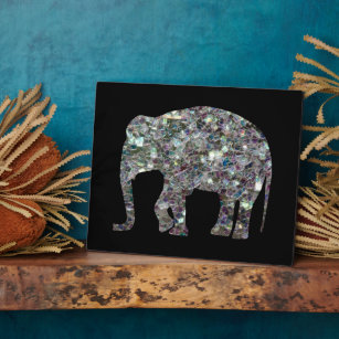 Funkelnd silberner Mosaik-Glitzer Elephant Fotoplatte