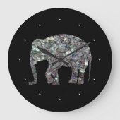 Funkelnd silberner Mosaik-Glitzer Elephant Große Wanduhr (Vorderseite)