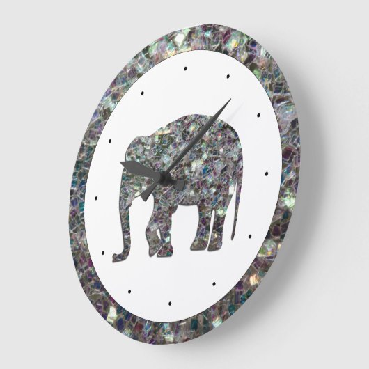 Funkelnd silberner Mosaik-Glitzer Elephant Große Wanduhr (Winkel)